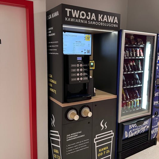 Automat do kawy samoobsługowy z ekranem i przyciskami, wersja MINI