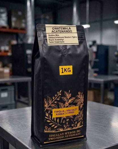 Kawa ziarnista GWATEMALA ACATENANGO w czarnym worku 1 kg, oznaczenie espresso