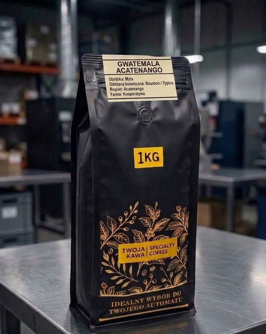 Kawa ziarnista GWATEMALA ACATENANGO w czarnym worku 1 kg, oznaczenie espresso