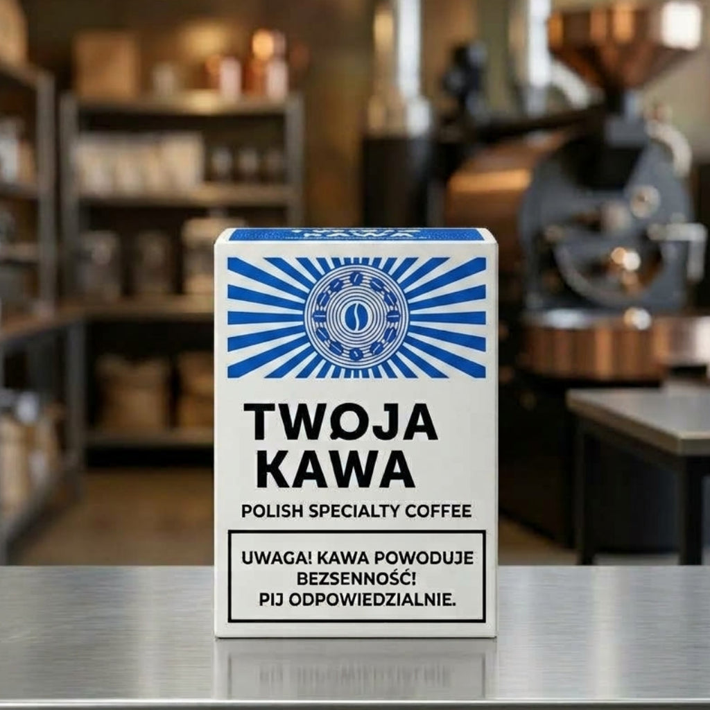Opakowanie dripbagów z nadrukiem „Twoja Kawa” i instrukcją na froncie