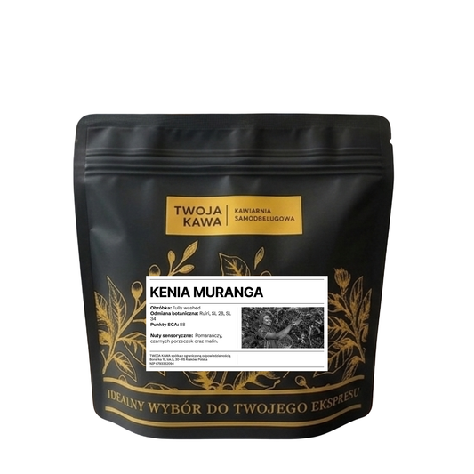 Woreczek z kawą ziarnistą do espresso KENIA MURANGA, czarny, żółta etykieta