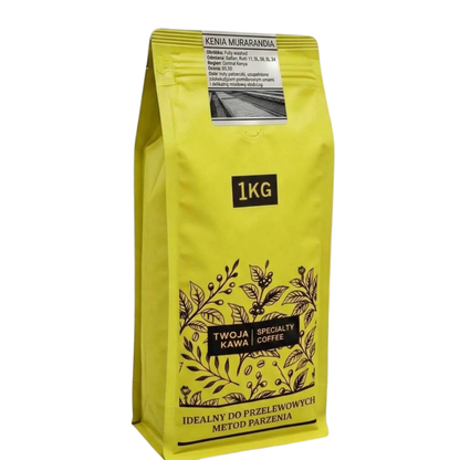 Kawa ziarnista Kenya Murarandia Fully washed, worek 1 kg z etykietą