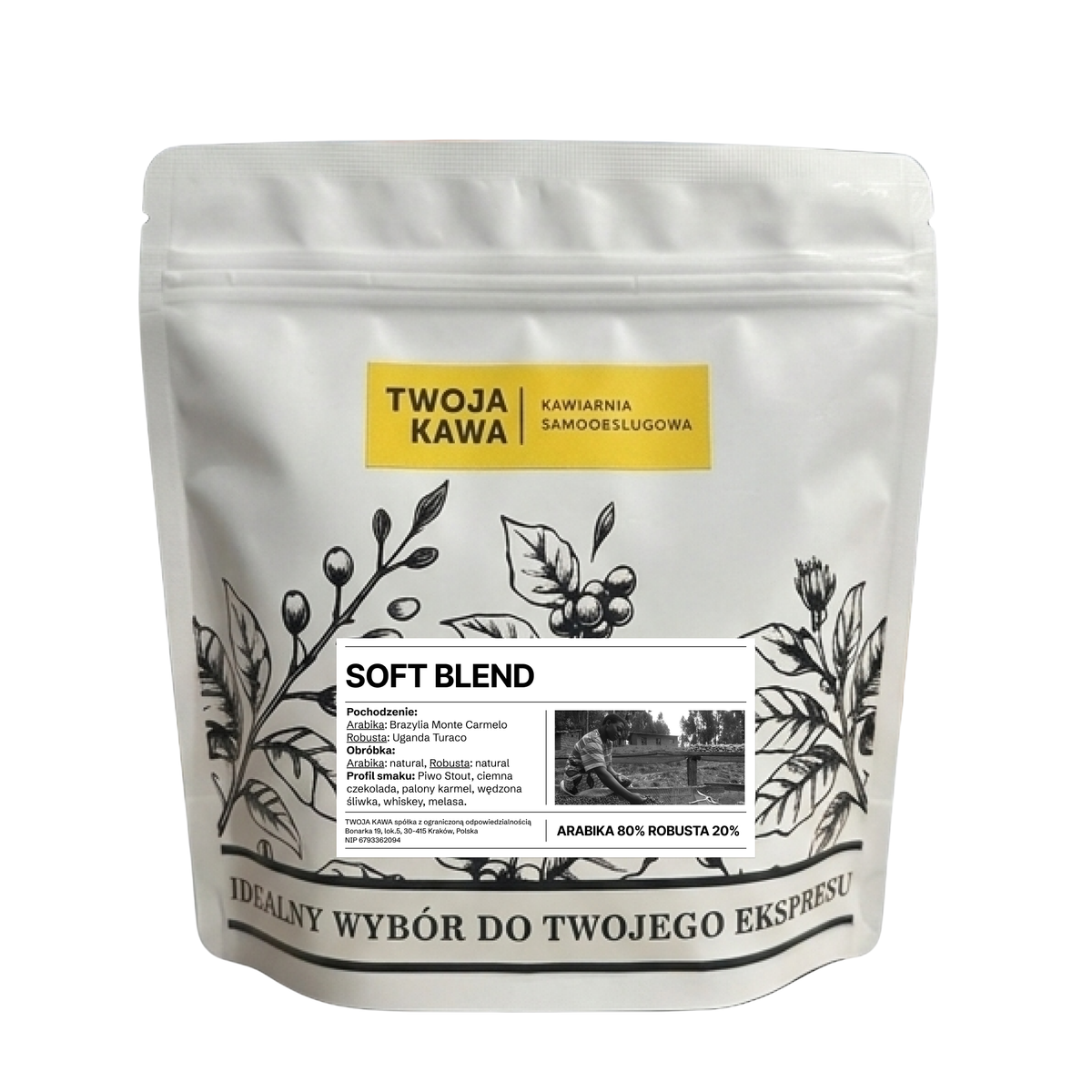 Opakowanie kawy Soft Blend 80/20 250 g, opis Arabica 80% Robusta 20%