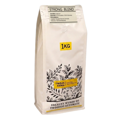 Kawa ziarnista Strong Blend 1 kg w białym worku, nadruk logo i informacje